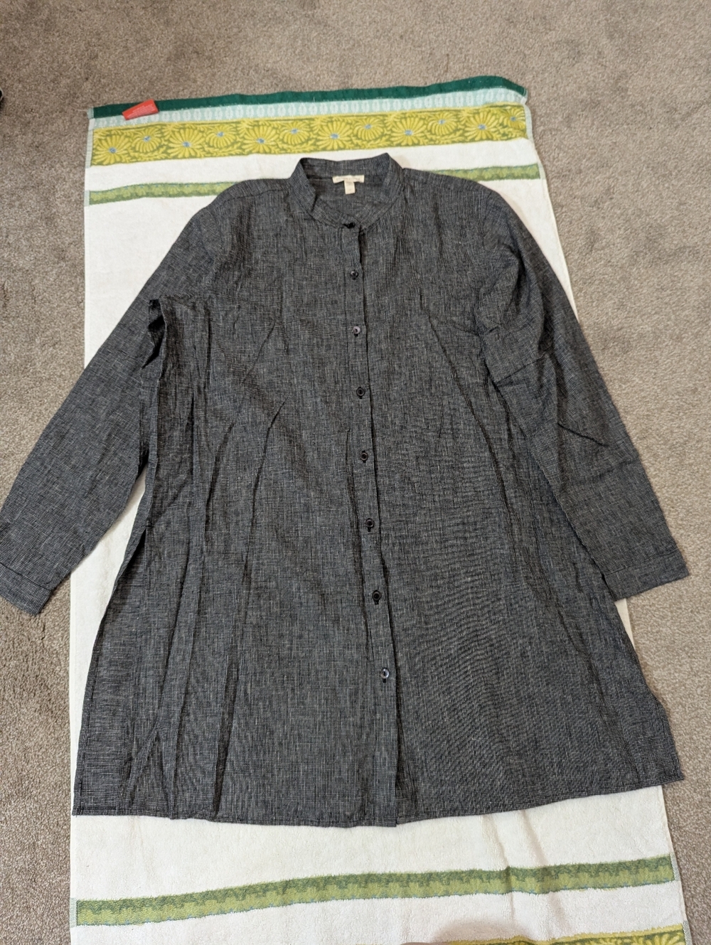 Eileen Fisher Women's Small Mandarin Collar Tunic Blouse Hemp Organic Cotton